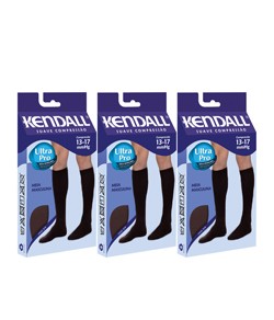 Kit com 3 Pares de Meias 3/4 Masculina com Ponteira Kendall 2702 Suave Compresso (13-17 mmHg) Preto